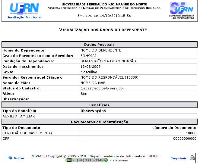 Figura 11: Visualização dos dados do dependente