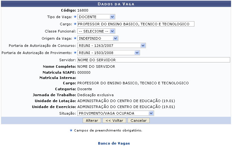 Figura 5: Alterar Dados da Vaga