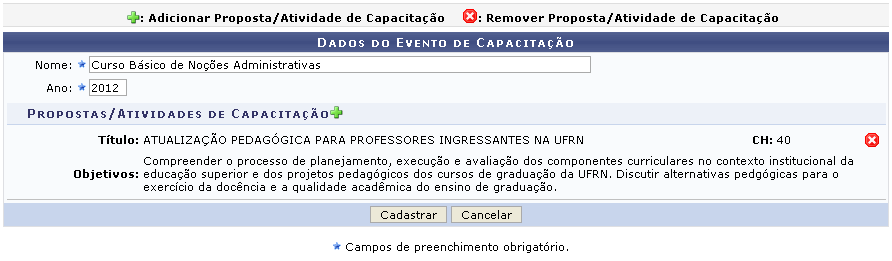 Figura 1: Dados do Evento de Capacitação