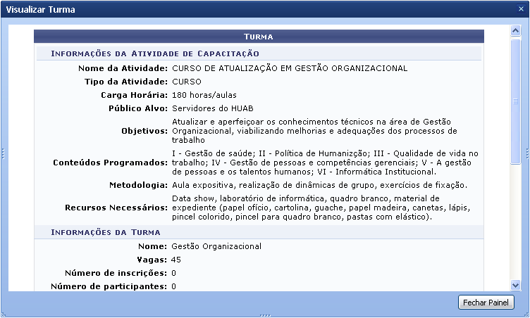 Figura 3: Informações da Atividade de Capacitação