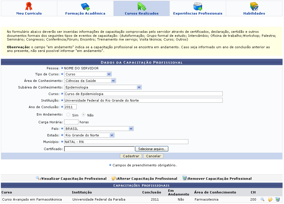 Figura 15: Dados da Capacitação Profissional