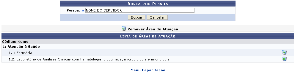 Figura 2: Lista de Áreas de Atuação