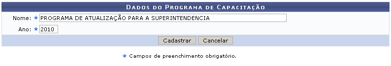 Figura 2: Dados do Programa