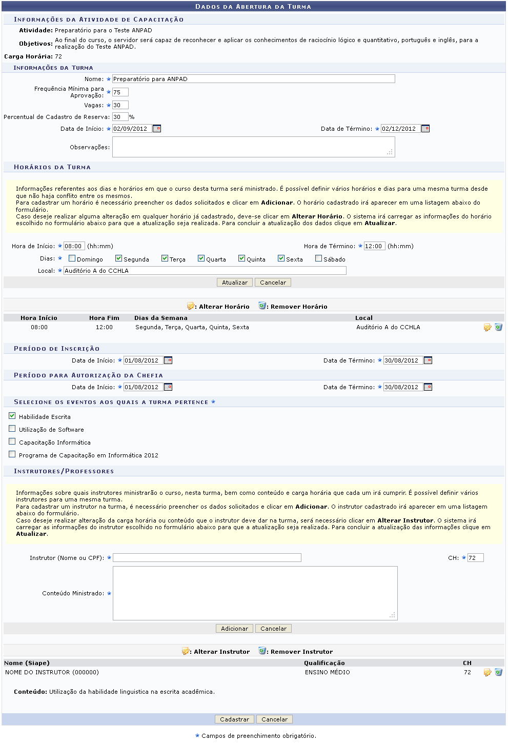 Figura 8: Adicionar Instrutores/Professores