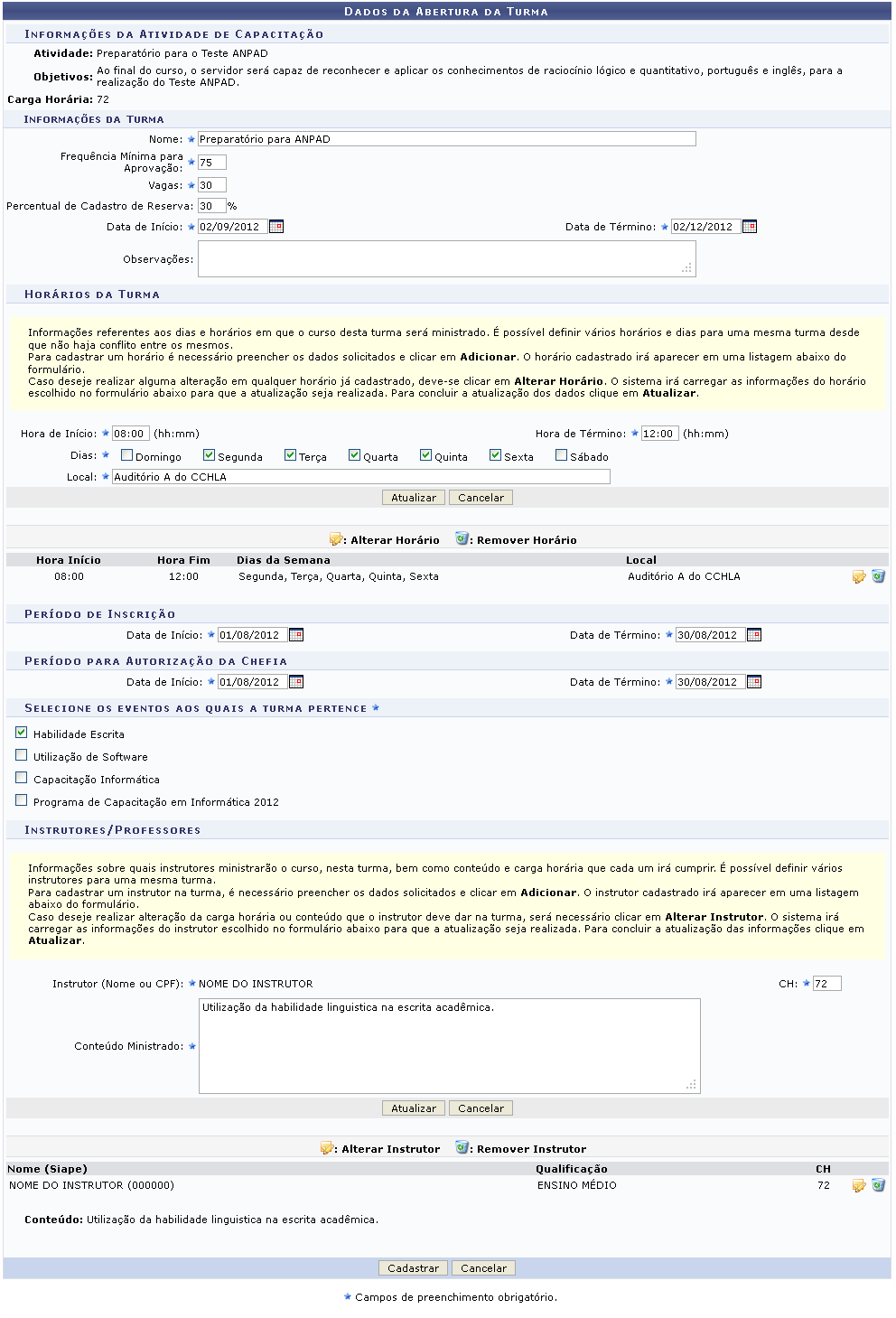 Figura 9: Alterar Instrutores/Professores