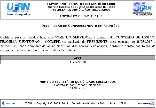 Figura 3: Declaração de Comparecimento em Reuniões