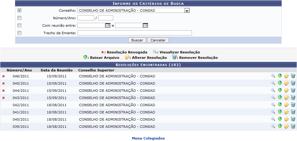 Figura 2: Resoluções Encontradas