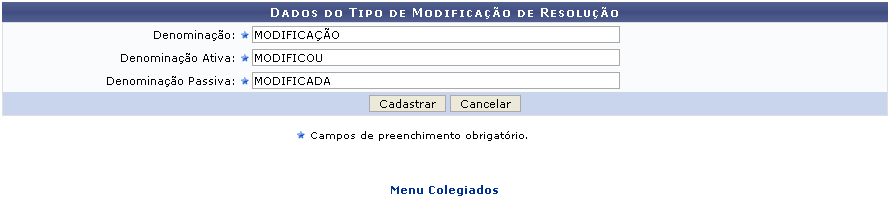 Figura 1: Dados do Tipo de Modificação de Resolução