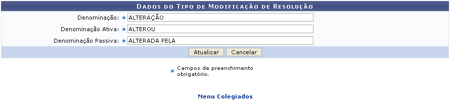 Figura 2: Dados do Tipo de Modificação de Resolução