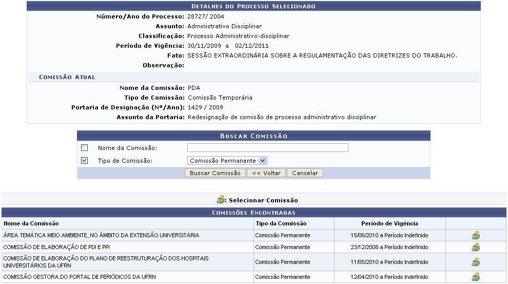Figura 4: Comissões Encontradas