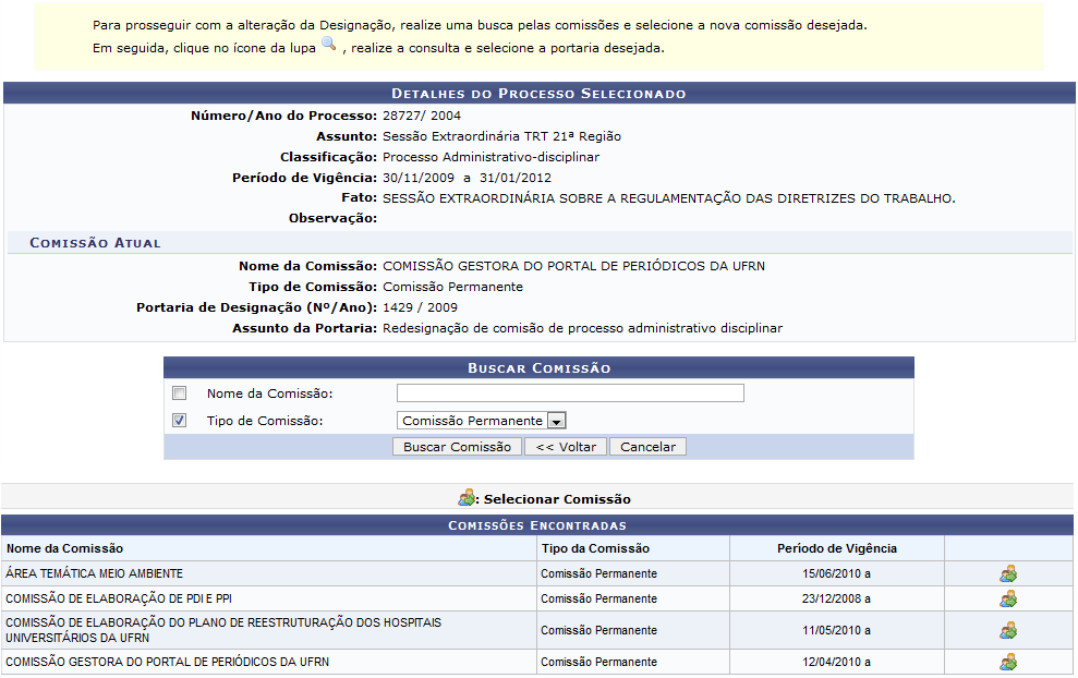 Figura 4: Comissões Encontradas