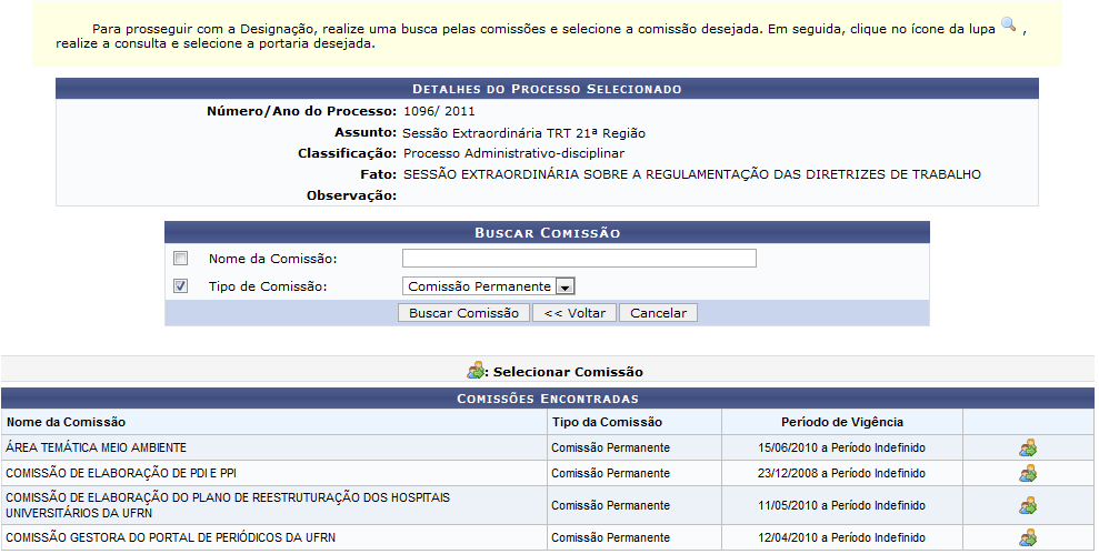 Figura 4: Resultado da busca por comissões