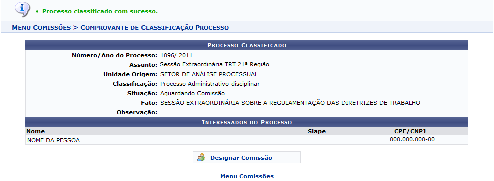 Figura 7: Mensagem de Sucesso