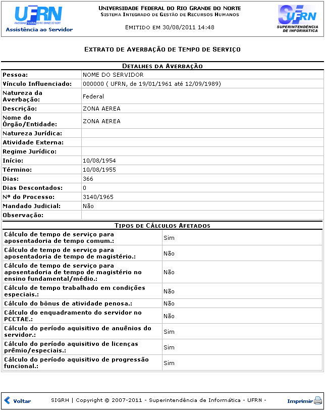 Figura 3: Extrato de Averbação de Tempo de Serviço