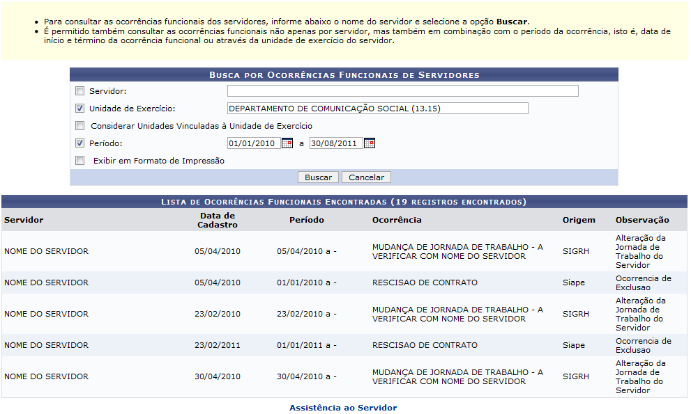 Figura 2: Lista de Ocorrências Funcionais Encontradas