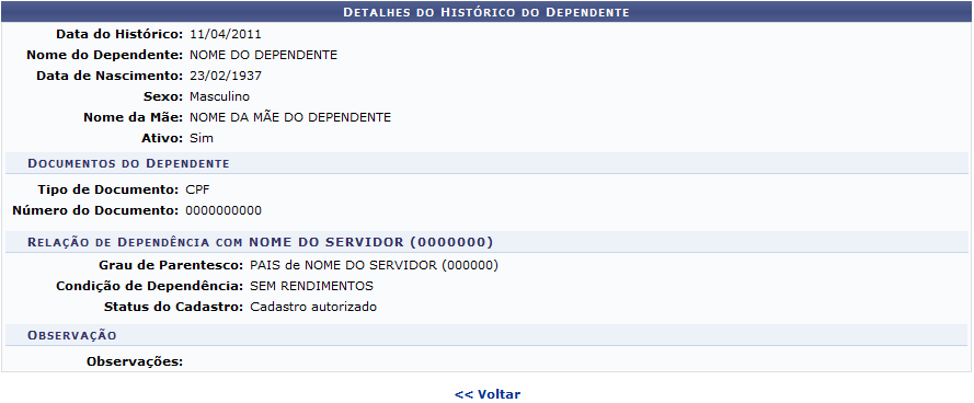 Figura 4: Histórico do Dependente