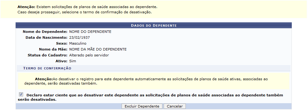 Figura 17: Inativar Dependente