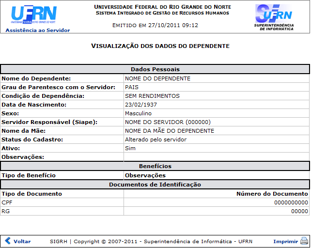 Figura 14: Visualização dos Dados do Dependente 