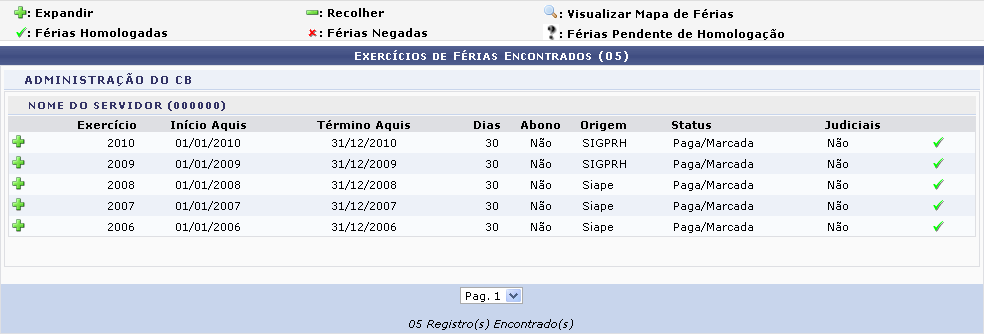 Figura 2: Exercícios de Férias Encontrados