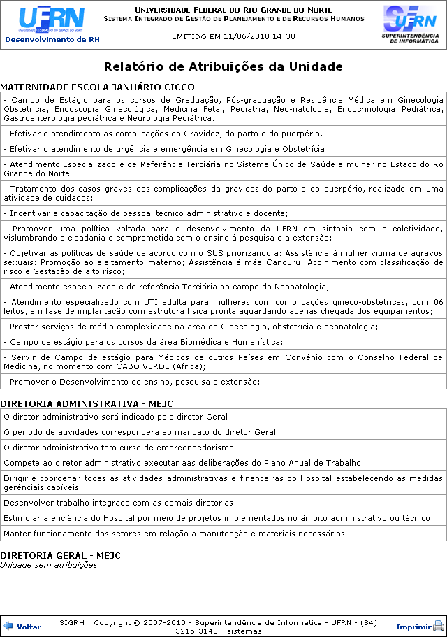 Figura 2: Relatório de Atribuições da Unidade