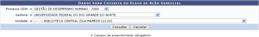 Figura 1: Dados para Consulta do Plano de Ação Gerencial