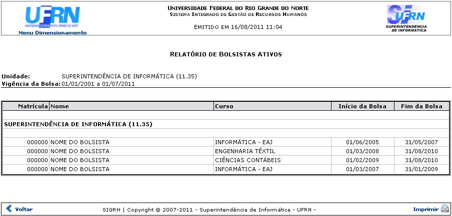 Figura 2: Relatório de Bolsistas Ativos