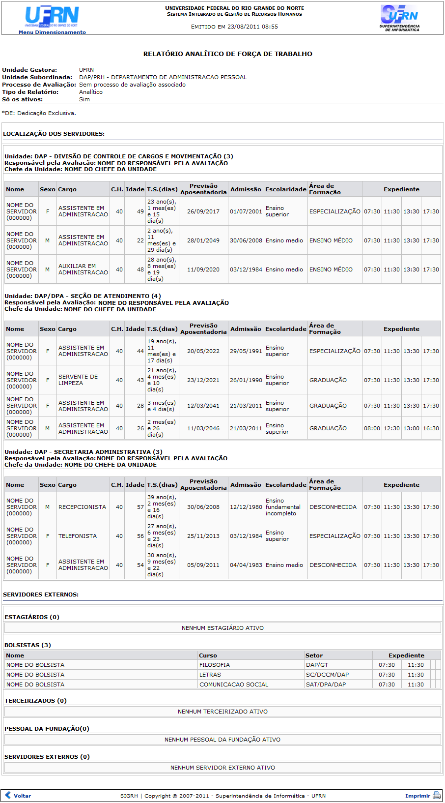 Figura 3: Relatório Analítico de Força de Trabalho