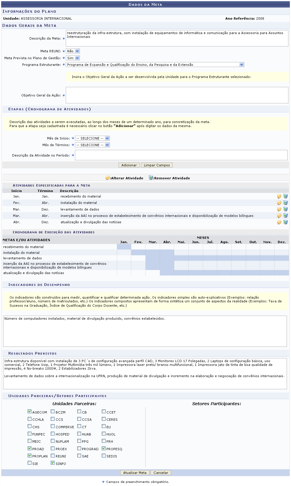 Figura 10: Dados da Meta