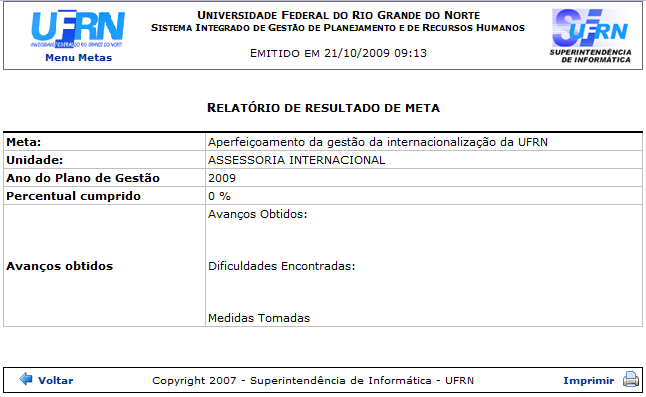 Figura 14: Relatório do Resultado Final da Meta