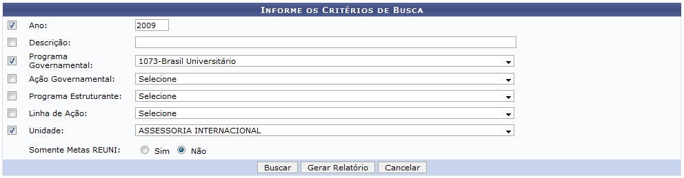 Figura 1: Critérios de busca