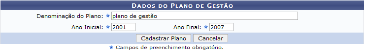 Figura 1 - Dados do Plano de Gestão