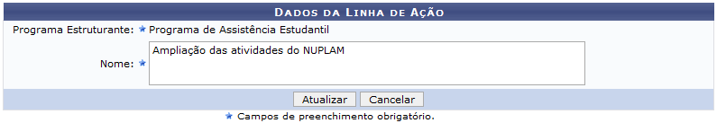  Figura 4: Dados da Linha de Ação