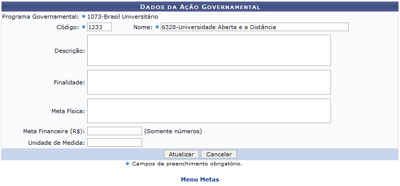 Figura 6: Dados da Ação Governamental