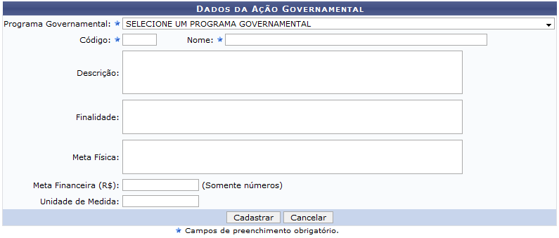 Figura 1: Dados da Ação Governamental