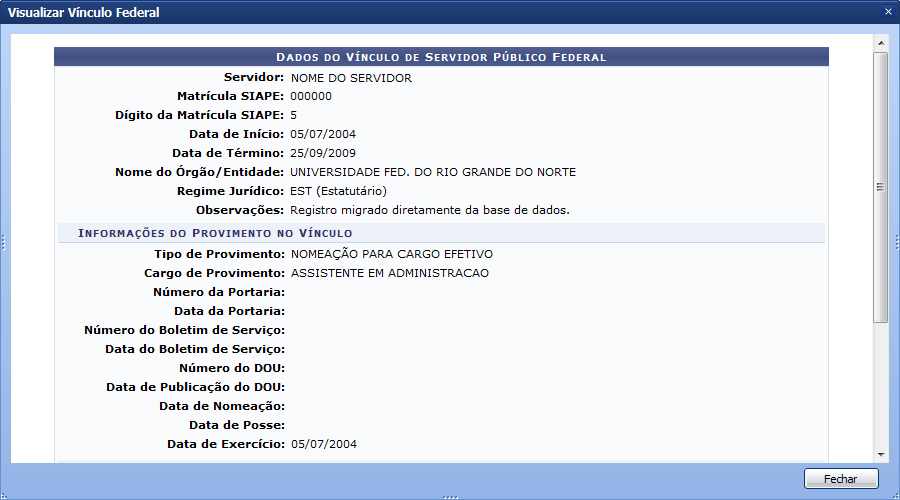 Figura 3: Visualizar Vínculo Federal