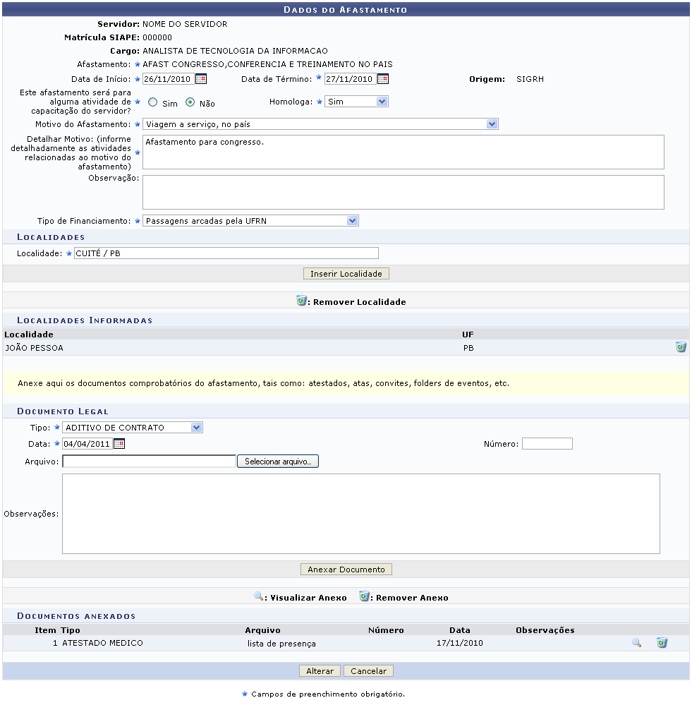 Figura 5: Dados do Afastamento