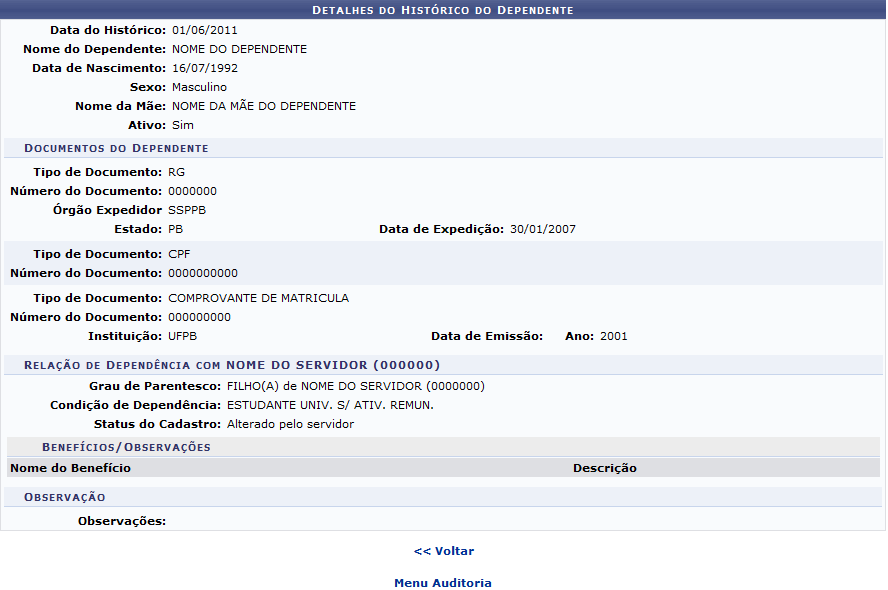 Figura 5: Histórico do Dependente