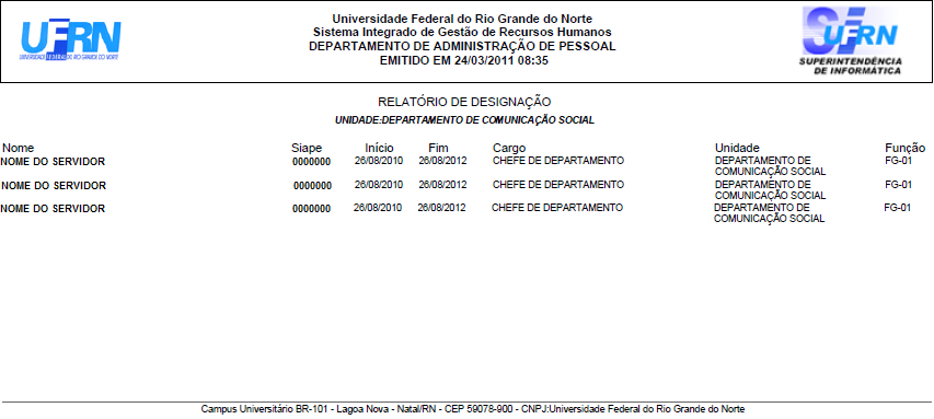 Figura 3: Relatório de Designação 