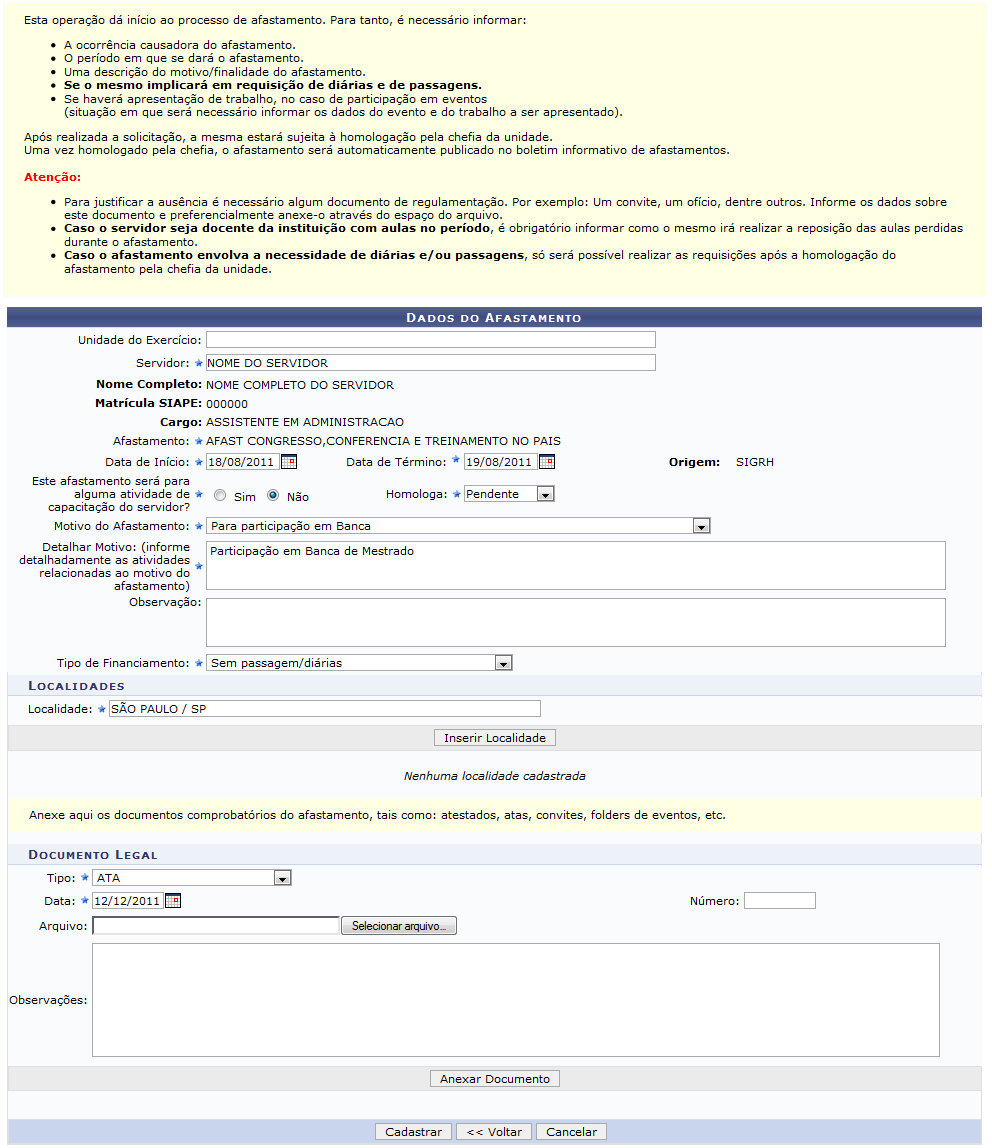 Figura 2: Dados do Afastamento