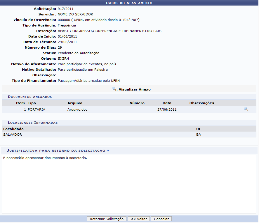 Figura 5: Retornar Solicitação
