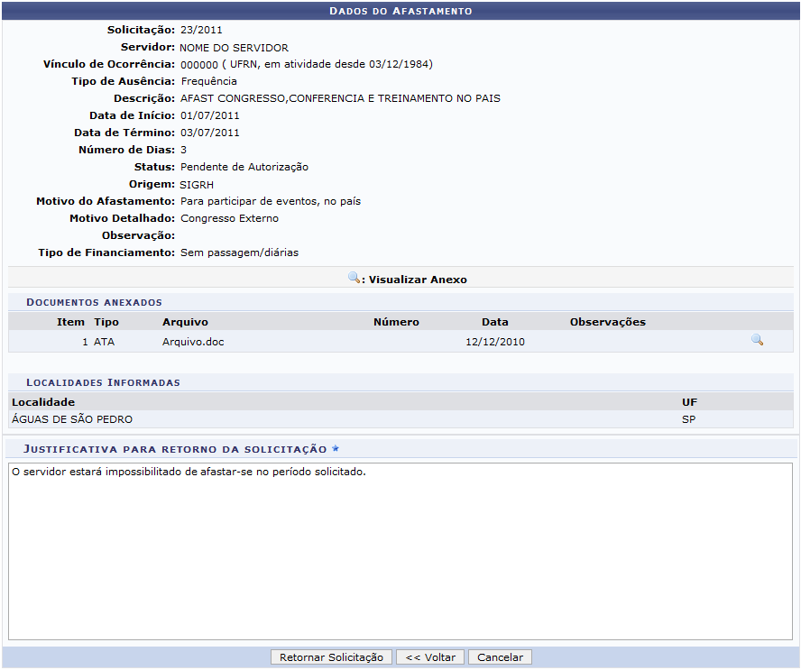 Figura 5: Retornar Solicitação