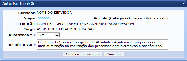 Figura 4: Autorizar Inscrição