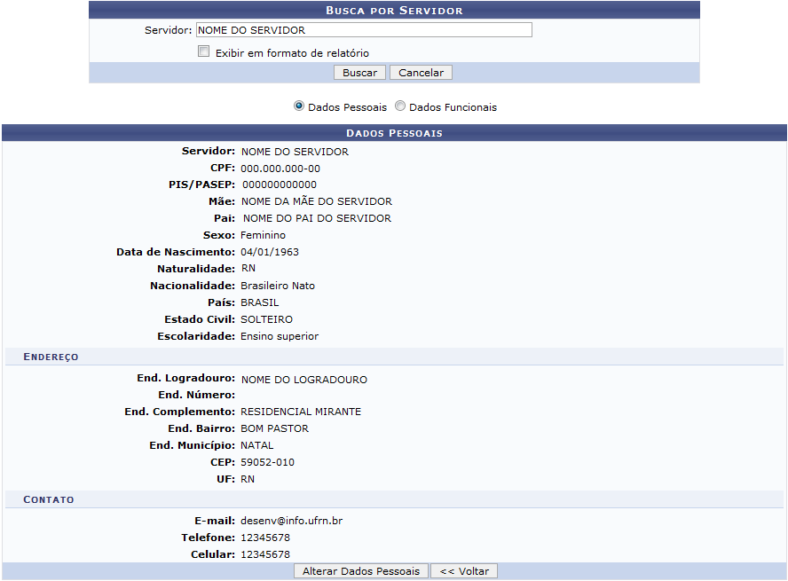 Figura 3: Dados Pessoais do Servidor