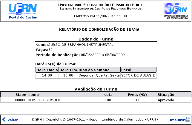 Figura 4: Relatório de Consolidação de Turma