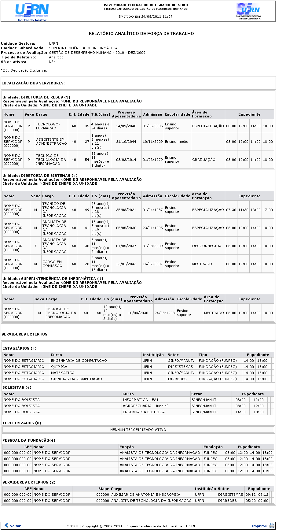 Figura 2: Relatório Analítico de Força de Trabalho