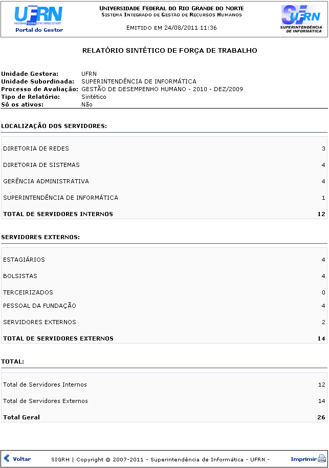 Figura 3: Relatório Sintético de Força de Trabalho