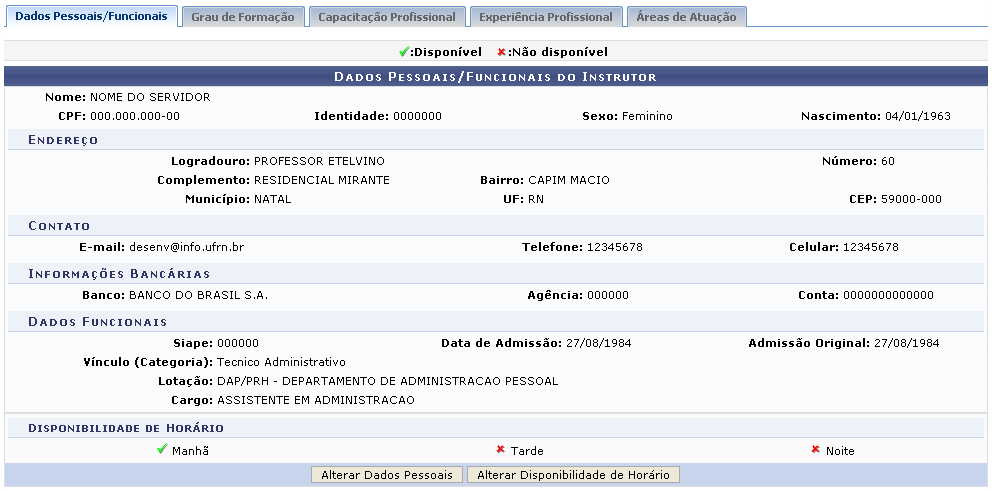 Figura 1: Dados Pessoais/Funcionais do Instrutor