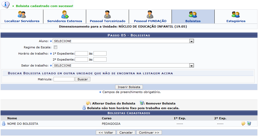  Figura 28: Bolsista cadastrado com sucesso!