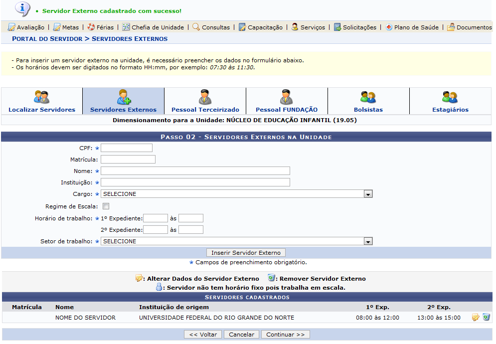  Figura 10: Servidor Externo cadastrado com sucesso