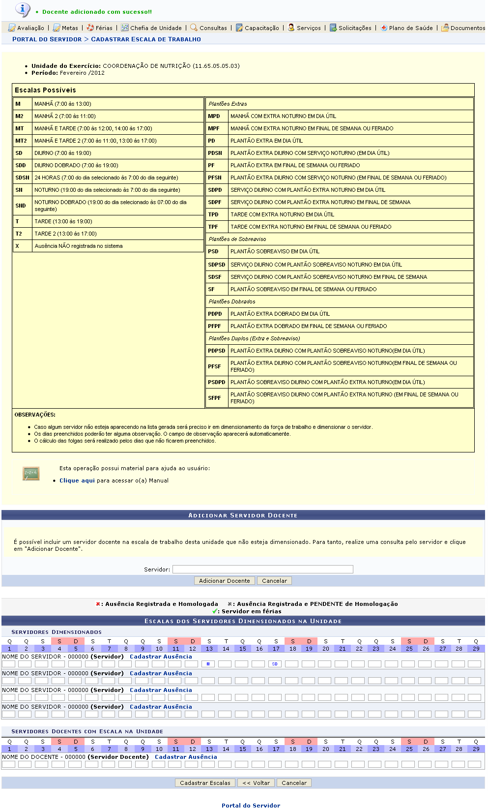 Figura 4: Docente Adicionado; Mensagem de Sucesso